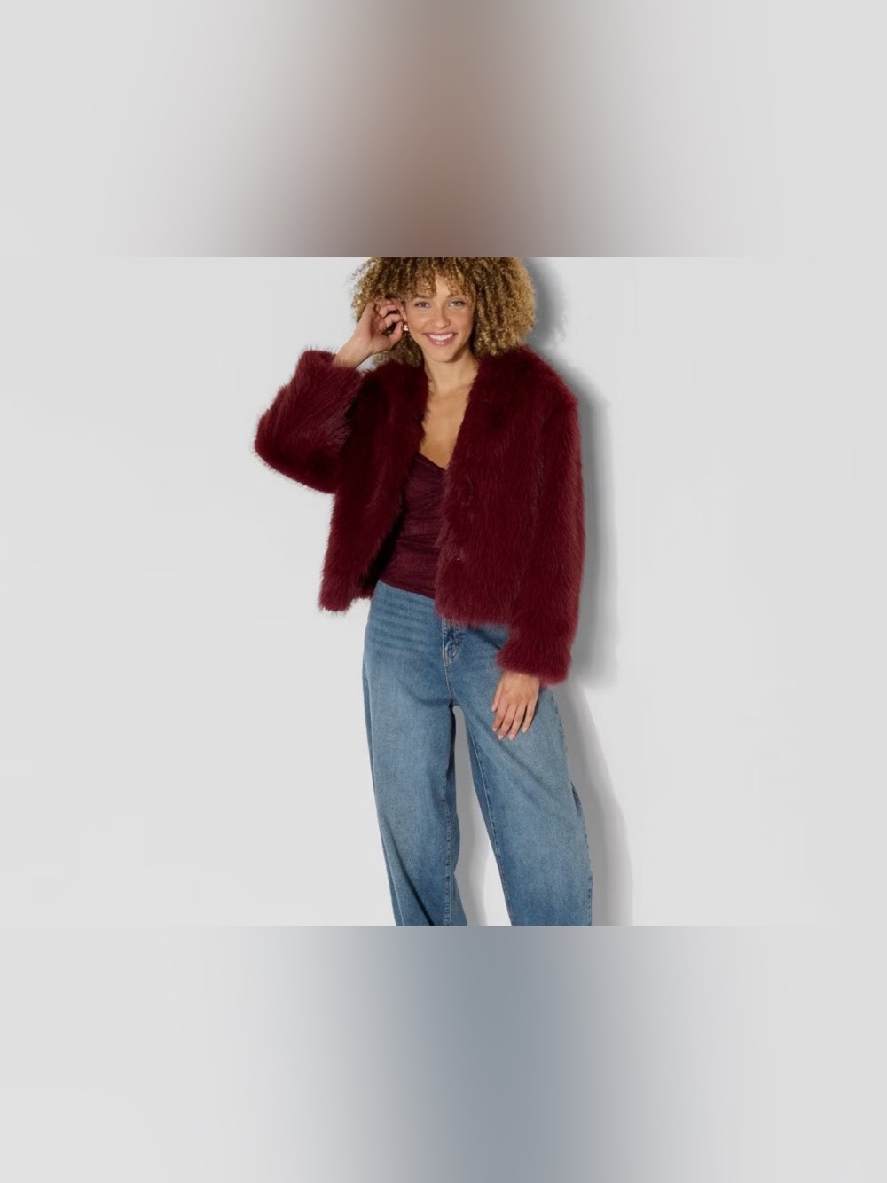 Wild Fable Women's Short Faux Fur Jacket, Burgundy, Size L, NWT!